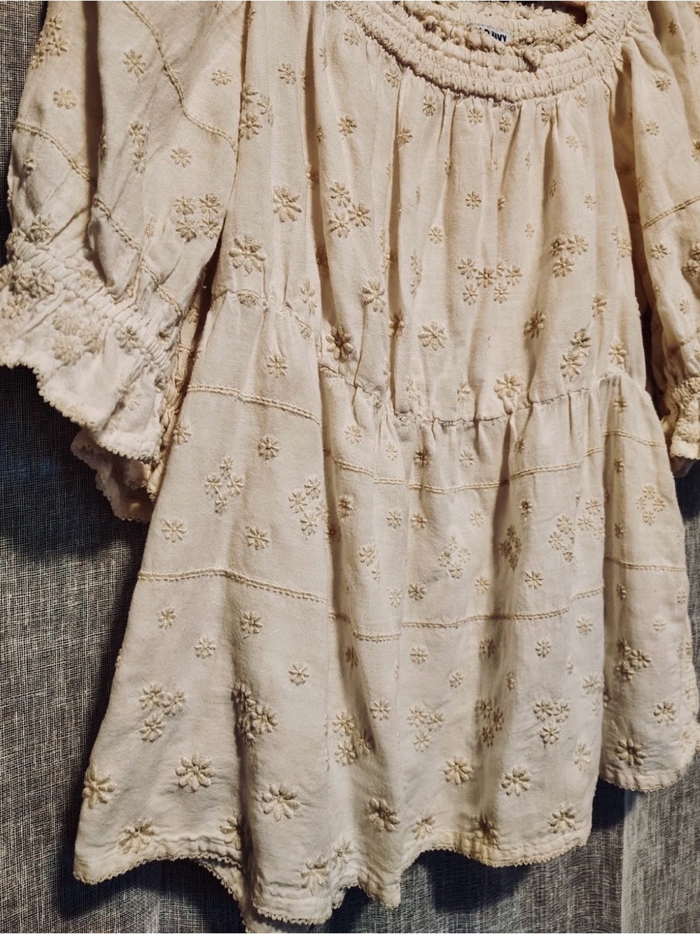 Old Navy Cream Peplum Embroidered Boho Peasant Blouse Puff Sleeve Sz 2X